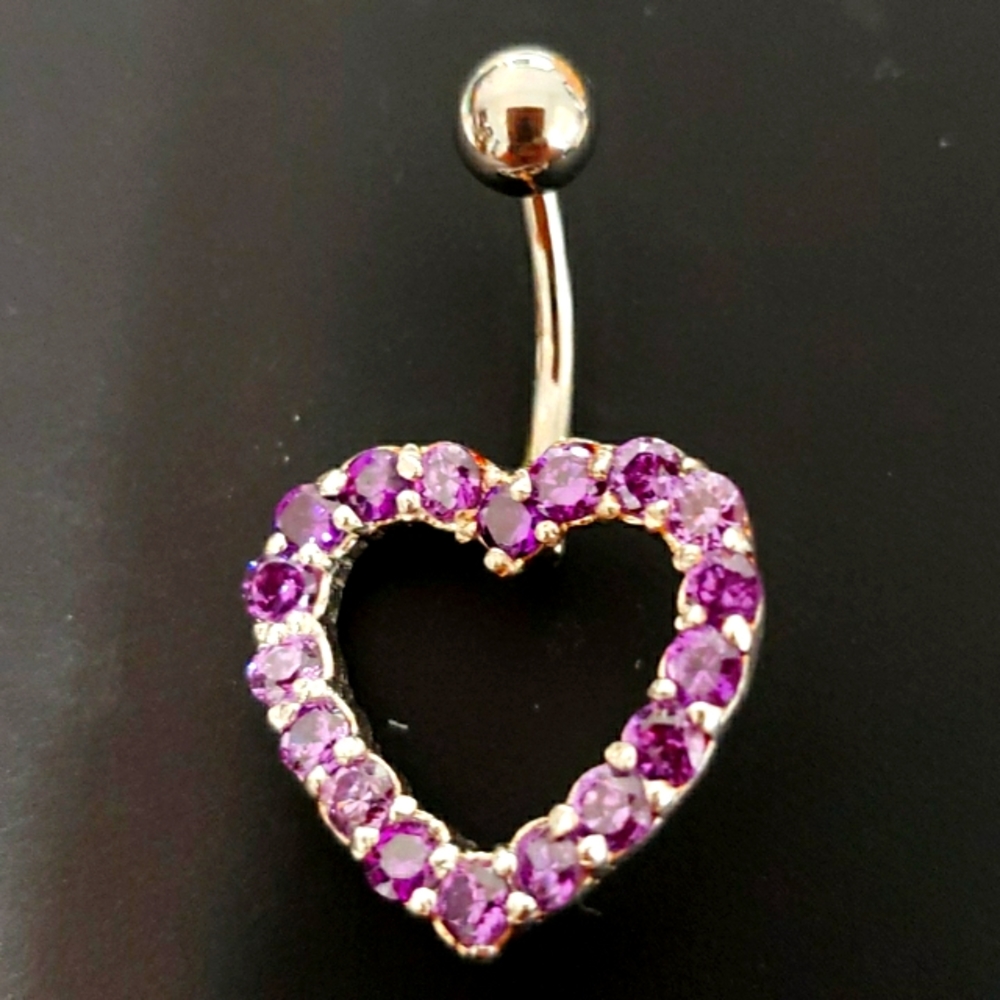 NEW! Silver Purple Crystal Gem heart Belly Ring Barbell